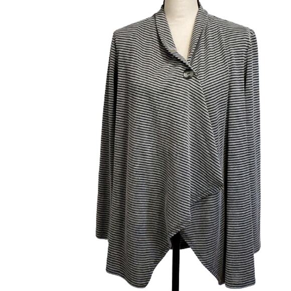 I.N. Studio Gray Stripe Long Sleeve Cardigan Career Large - Picture 1 of 8